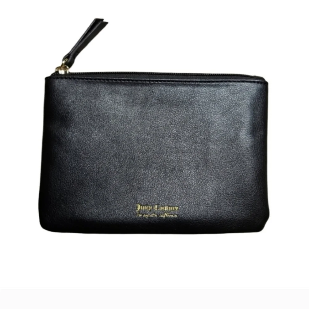 Juicy Couture black faux leather cosmetic clutch bag